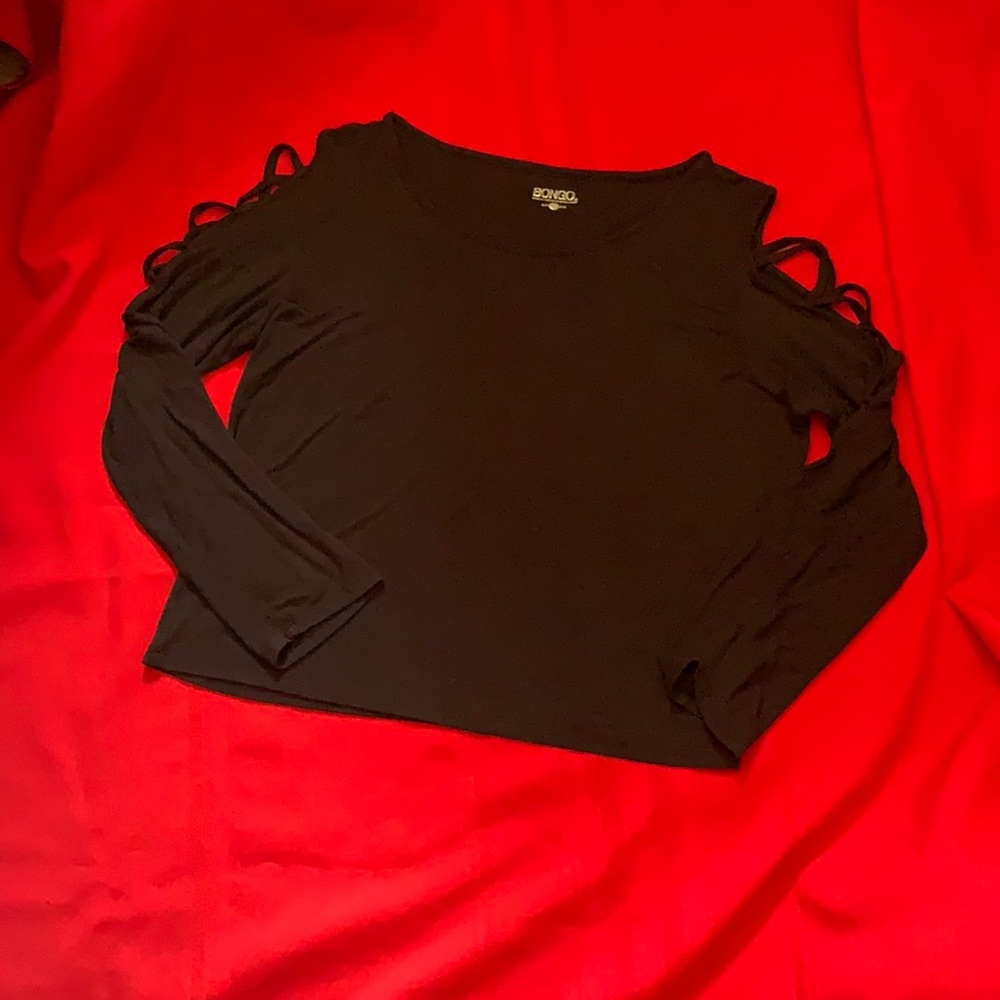 Black Long Sleeve Shirt w/Peek-a-boo Shoulders
